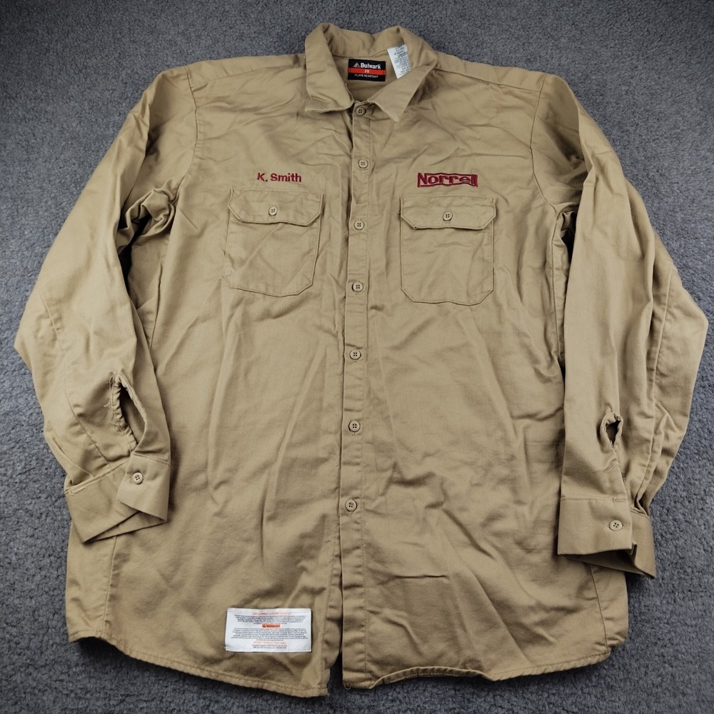 Bulwark Shirt Mens XL UltraSoft Tan Flame Resistant Button Up Cat2 Workwear EUC